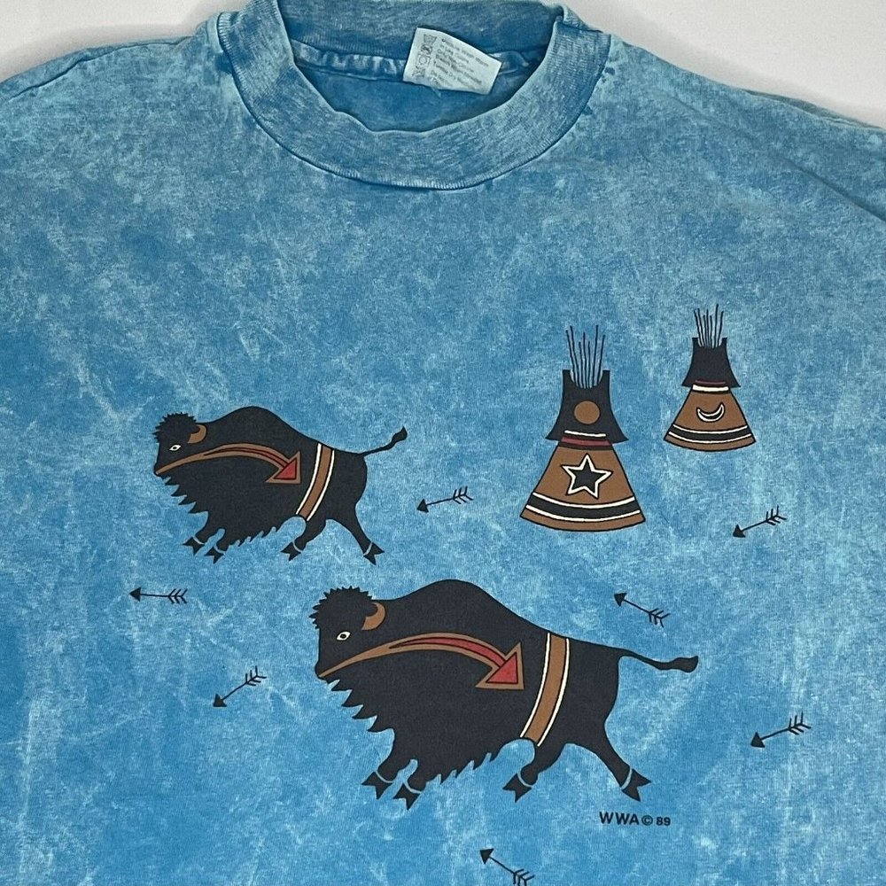 VTG 80s Mens XL Buffalo Teepee Billies Wild West Art Shirt Native American WWA